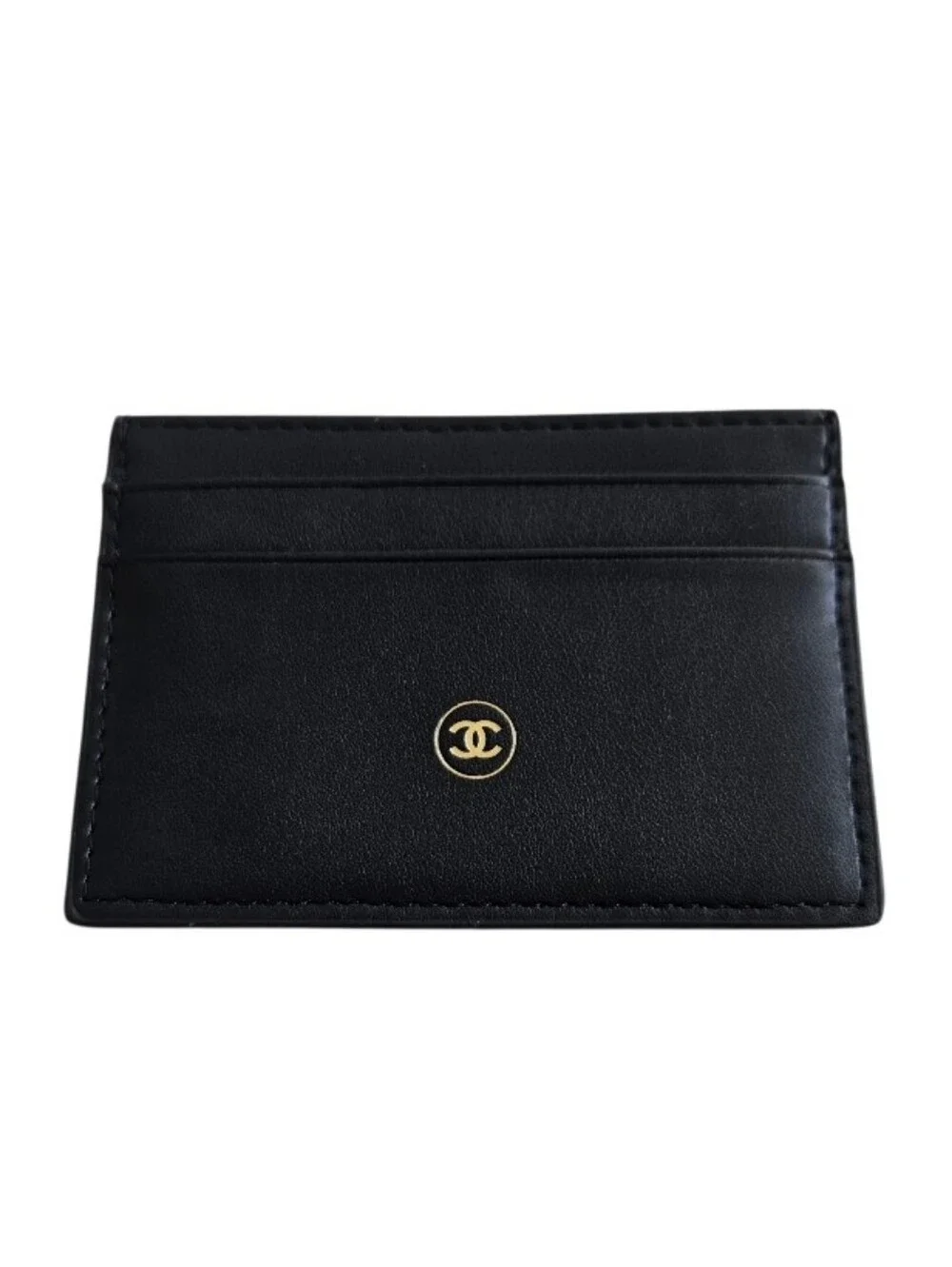 CHANEL Bleu de Men's Chanel Black Faux Leather Card Holder with Gold Logo